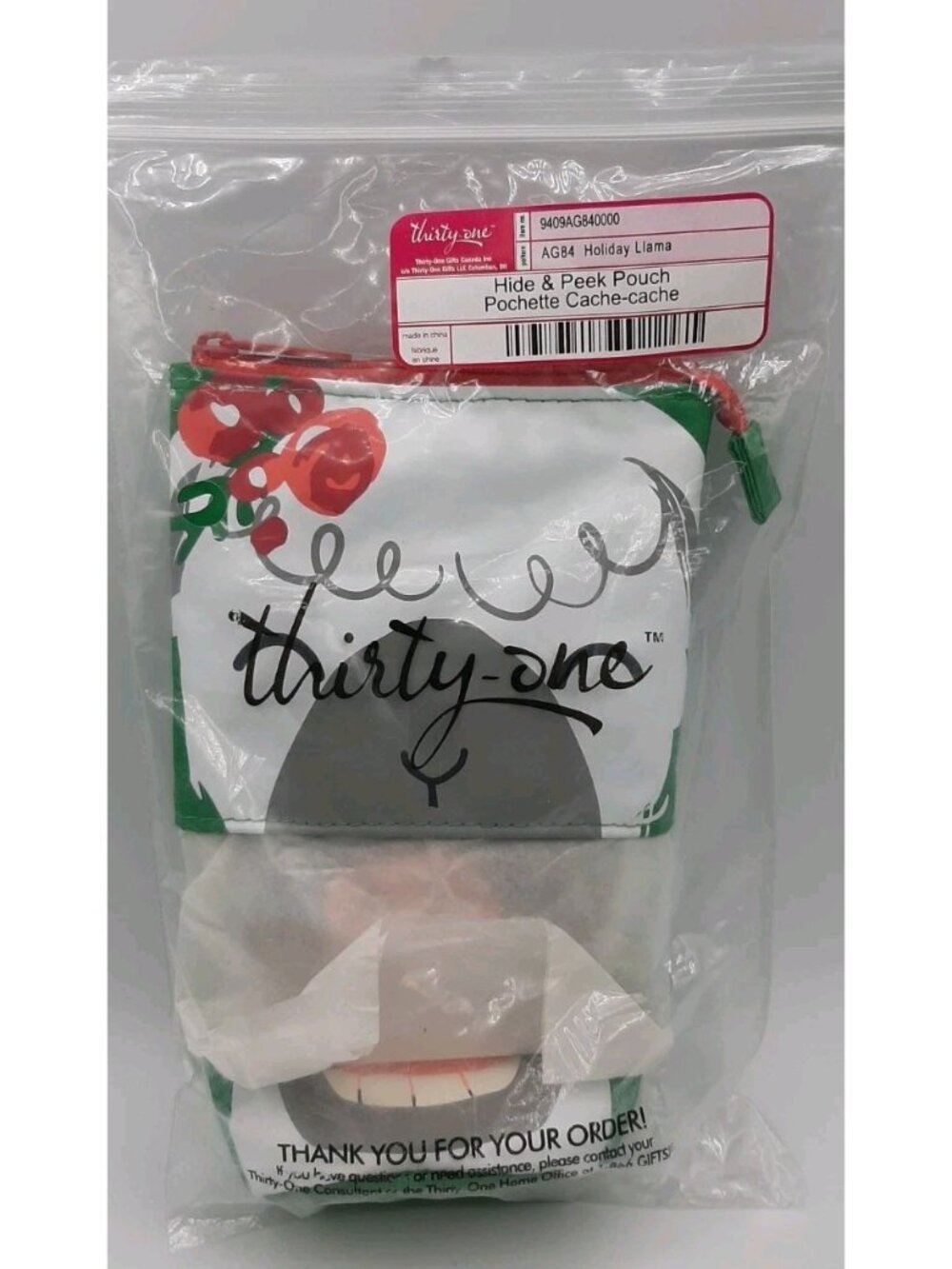 Thirty-One 31 Hide & Peek Pouch Holiday Llama AG84 Christmas Party Favor NEW